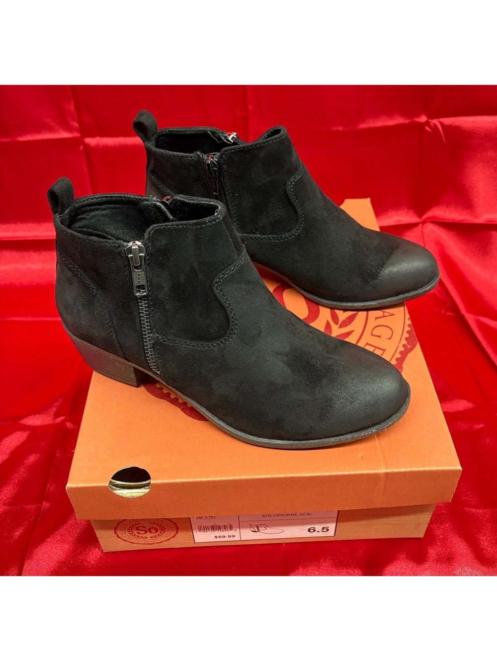 So Lodge Women’s Black Multi-Texture Double-Zip Ankle Boots Size 6.5 New In Box